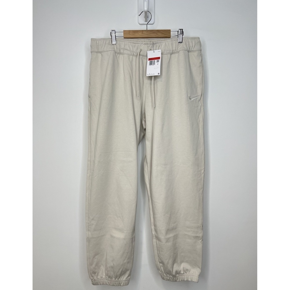 New Nike Loose Fit Mid-Rise Joggers Womens Large Beige Sweatpants Swoosh Logo